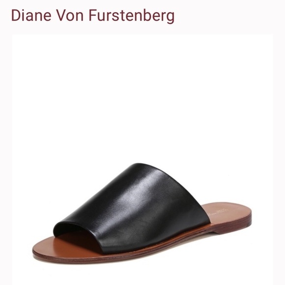 DVF Barrett Single-Band Sandal Leather Slides Slip On Black Sandals Shoes - Picture 9 of 9